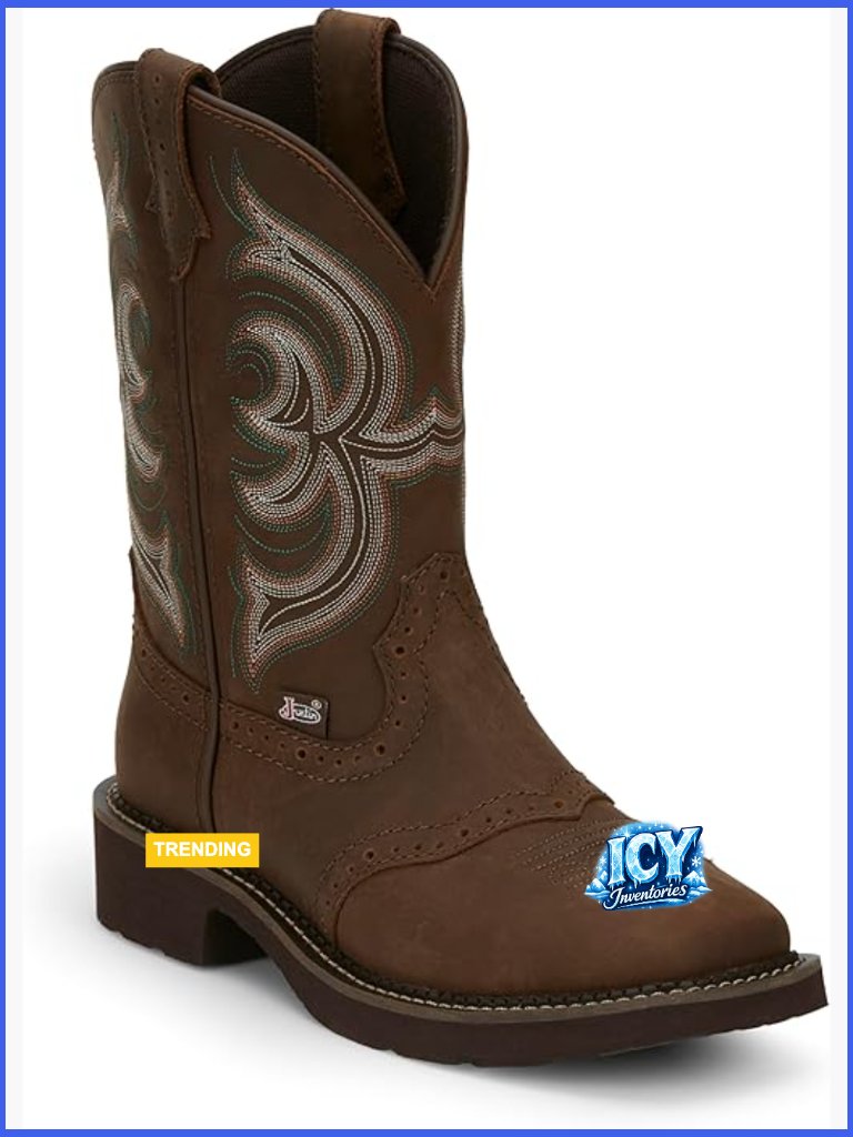Distressed Leather Western Cowgirl Boots With Square Toe - 11" Shaft, Pull-On